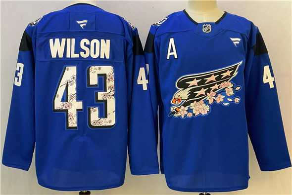 Men%27s Washington Capitals #43 Tom Wilson Blue Cherry Blossom With A Patch Stitched Jersey